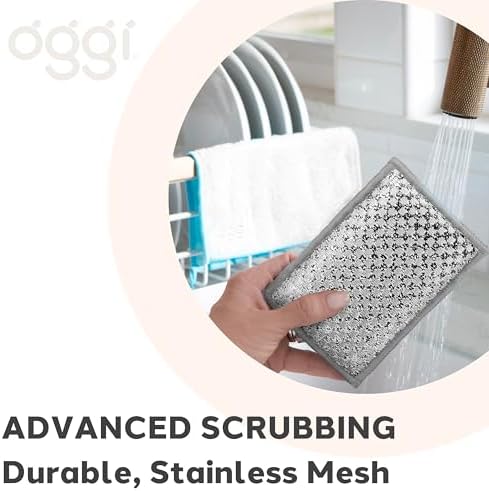 OGGI Bambou Odor-Free Scrubbing Sponges - Natural Scrub Sponges for Dishes, 91% Bamboo-Derived Rayon Cellulose Fiber, Reusable, Absorbent, Durable Scrubbers, Non-Scratch, Washable - 3 pcs, 7x4 - Image 4