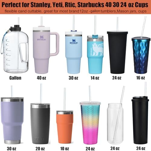 ALINK 13 inch Reusable Clear Plastic Straws, Extra Long Tritan Tumbler Replacement Straws for Stanley Cups, 1 Gallon, 64/40/ 32 oz Water Bottles, YETI, Starbucks, Set of 10 with Brush, AL13CLEAR - Image 5