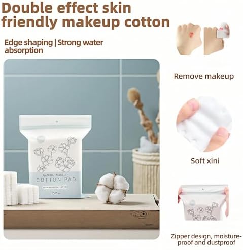 222-Pack 100% Pure Cotton Makeup Remover Pads | Soft, Hypoallergenic & Lint-Free Facial Rectangle for Sensitive Skin | Reusable, Double-Sided with Reinforced Edges | Makeup Skincare(222 Count) - Image 6