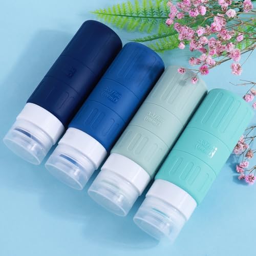 GLAMFIELDS Travel Bottles for Toiletries,TSA Approved 3.3oz Size LeakProof Silicone Toiletry Containers for Shampoo, Conditioner,Easy to Squeeze，Portable Travel Essentials for Lotion(18 Pack) Blue - Image 4