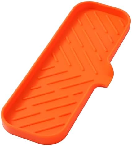 MicoYang Silicone Soap Dish with Drain Spout — Self-Draining Double Sink Organizer Tray for Kitchen & Bathroom, Dispensers, Sponges & Soap Holder, Non-Slip & Dishwasher Safe, Orange (Large, 12"×4") by MicoYang