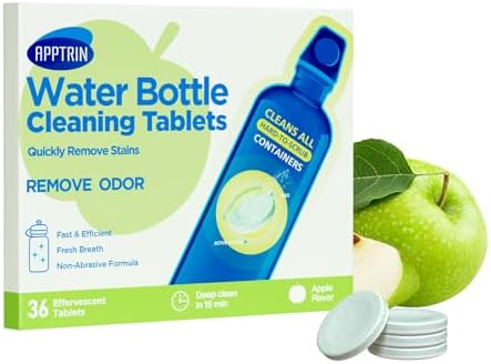 Water Bottle Cleaning Tablets, 36 Pack Bottle Clean Tablet Hydration Bladder Cleansing Tablets for Hydration Bladder, Water Bottle, Individually Packed, Apple Flavor by APPTRIN