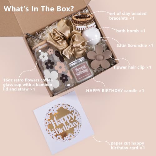 JTEWB Birthday Gifts For Women, Teen Girl, Her, Happy Birthday Gift Box For Girl, Women, Sister, Daughter, Friends, Cute Daisy Aesthetic Glass Cups Gift Set 7pcs (Mocha Brown) - Image 2