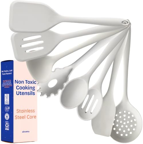 NonToxic Platinum Silicone Utensils, 100% Plastic-Free, 8-Pcs, Gray by Ziruma