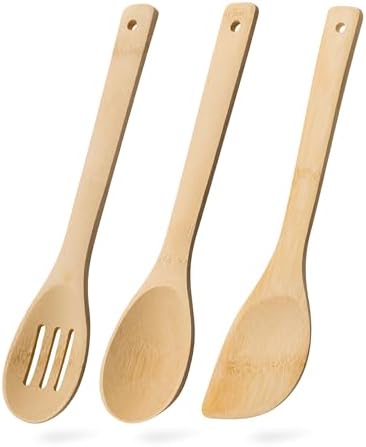 Wooden Spoons for Cooking, 3-Piece Bamboo Cooking Utensil Set by HEFILD