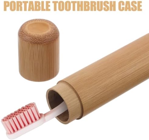 Bamboo Toothbrush Case Portable Travel Holder Round Tube Toothbrush Storage Box Lightweight for Hiking Camping Fits Standard Size Toothbrushes 2 Pack - Image 4