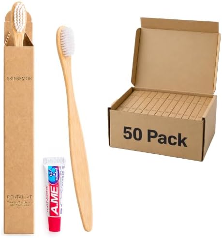 50 Pack Bamboo Toothbrushes with Toothpaste 6g Individually Wrapped by Unknown