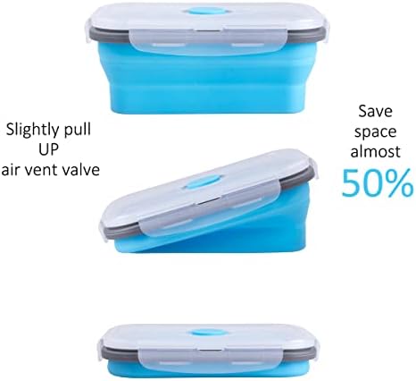 Collapsible Food Storage Containers with Airtight Lid & Air Vent, 16.9 oz, Kitchen Stacking Silicone Collapsible Meal Prep Container Set for Leftover, Microwave Freezer Dishwasher Safe, Blue, Set of 4 - Image 4