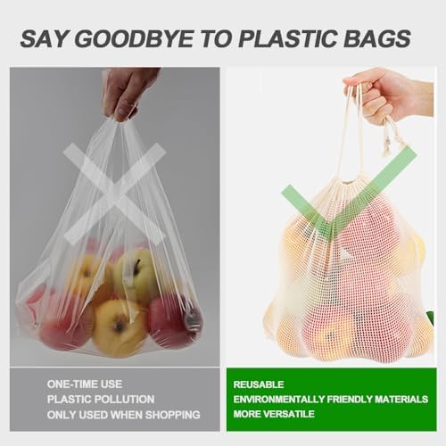 3 Reusable Mesh Produce Bags &3 Organic Cotton Muslin Bags with Spring-Lock Closure Zero Waste Kit for Grocery Shopping, Vegetable, Fruit Storage, Bulk Food, Travel - Image 4
