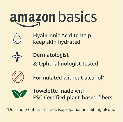 Amazon Basics Makeup Remover Wipes, Gentle Cleansing, Dermatologist Tested, Hydrating with Hyaluronic Acid, Plant Based, Alcohol-Free, Removes Waterproof Mascara, Facial Cleansing, 25 Count - Image 3