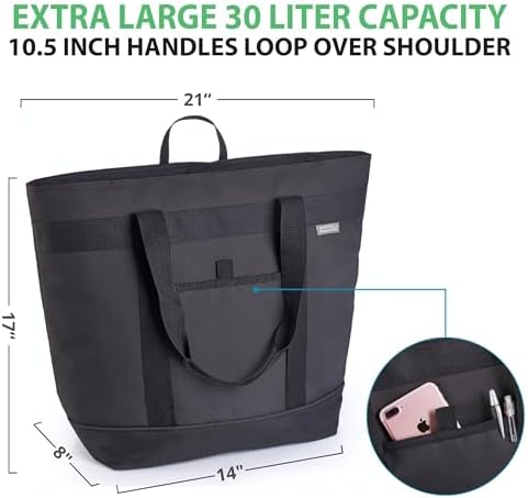 Jumbo Insulated Cooler Bag - Heavy Duty Soft Insulated Grocery Bag (Black) - Image 2
