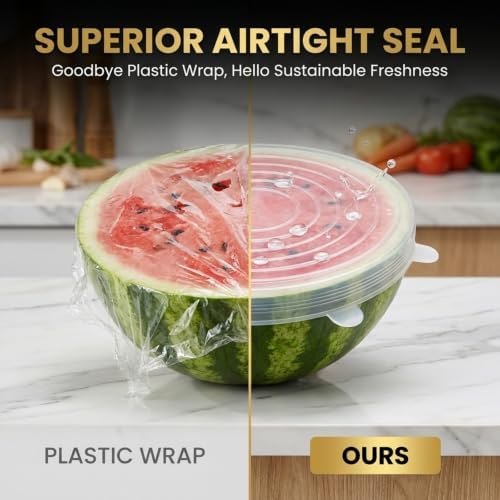 Silicone Stretch Lids, Reusable Bowl Covers (12, White+Blue) - Image 6