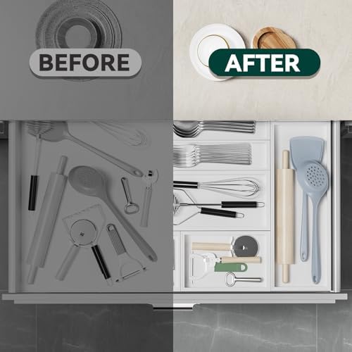 Lixple Bamboo Kitchen Drawer Organizer, 2 Pack, 17" x 6" x 2", White - Image 6