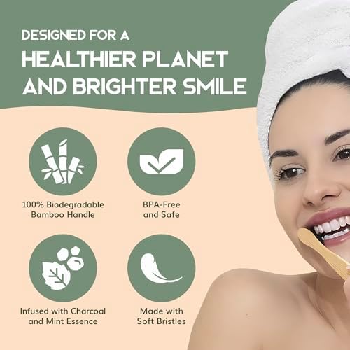Greenzla Bamboo Toothbrushes, Wooden Toothbrush Set with Soft Bristles, Includes Travel Case and Charcoal Dental Floss, 4 Pack - Image 3