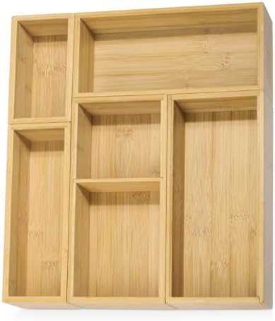 5 Pack Bamboo Drawer Organizer Set, Multi-Use Junk Drawer Organizer for Bathroom, Kitchen, Office, Jewelry, Makeup by JPPSUJJ
