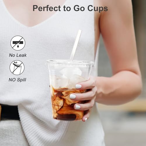Dealusy 100 Pack - 16 oz Clear Plastic Cups with Lids and Straws - Image 4