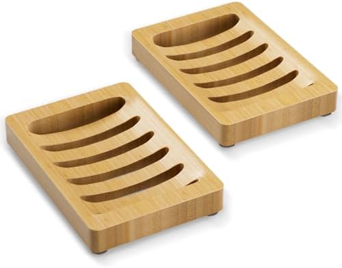 AmazerBath Soap Holder, Bamboo Soap Dish, Wooden Soap Holder Soap Dish, 2 Pack Bamboo Soap Holder, Soap Dishes for Bar Soap, Wooden Soap Tray, Kitchen Soap Tray Self Draining (Wooden Color) - Image 7
