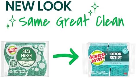 Scotch-Brite Odor Resist Heavy Duty Scrub Sponge,Dishwasher-Safe Kitchen sponges for Serious Scrubbing,Multipurpose Dish Sponge for Stuck-On Messes,6 Scrubbing Sponges,(Pack of 4) - Image 2