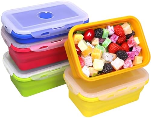 5 Pack Collapsible Silicone Food Storage Containers with Leak-Resistant Lids, 27oz Bento Lunch Boxes, for Kitchen, Office, Camping, Travel, BPA Free by FUSMYE