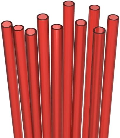 Fiesta First 10 Long Reusable Hard Red Plastic Drinking Straws, Medium Width + Sturdy Cleaning Brush - for Tumblers, Mason Jars, Smoothies and Milkshakes - Dishwasher Safe BPA Free by Fiesta+First