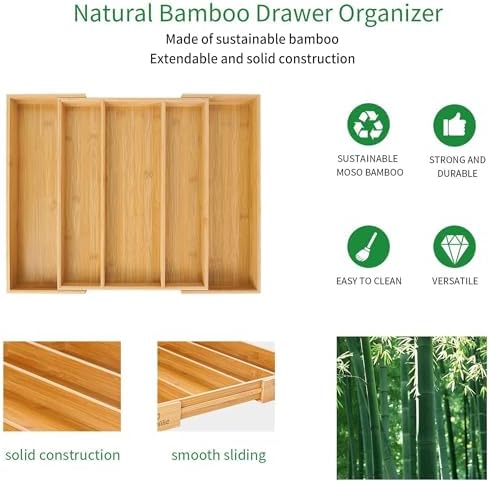 Utoplike Bamboo Expandable Kitchen Drawer Organizer Silverware Utensil Tray - Image 6