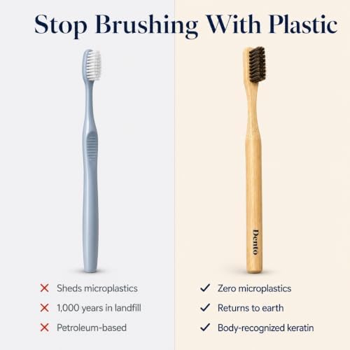 Dento Bamboo Toothbrush 4 Pack, Natural Horsehair Bristles, Soft - Image 5