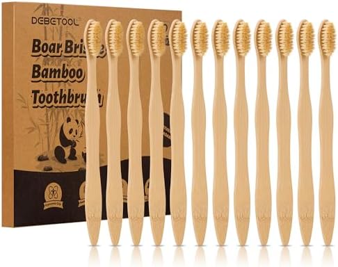 DEBETOOL 12 Pack Bamboo Toothbrushes with Boar Bristle by DEBETOOL