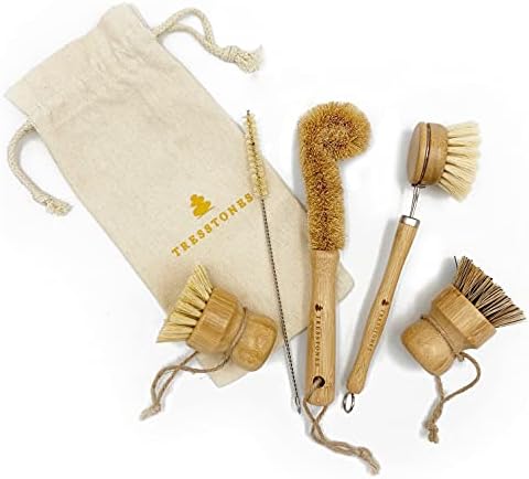 Natural Bamboo Dish Brush Set with Holder - Eco Friendly Wooden Dish Brush by Unknown