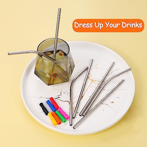 Lazycorner 16 Pcs Short Metal Straw, 6mm 5.5" 6.5" Kids Reusable Straw Silicone Tips Cleaner, Mini Small Stainless Steel Straws Fit 8 10 12 oz Tumbler/Wine Tumblers, Reusable Cocktail Straws(Silver) - Image 5