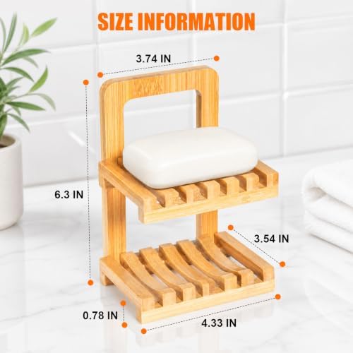 Bamboo Soap Dish for Shower, 2 Tier Shampoo Bar Soap Holder - Image 2