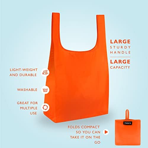 Masirs Reusable Grocery Bag (10-PACK | COLORS) - Reusable Ripstop Bags - Large, Strong Eco Friendly Bags - Foldable Shopping Bag - For Kitchen, Grocery & More - Packable Shopping Bag - Image 3