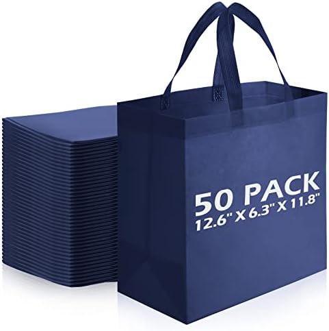 Reginary 50 Pieces Reusable Totes Bag Bulk Shopping Bags Non Woven Grocery handbag with Handles Foldable for Boutiques(Navy Blue) by Reginary