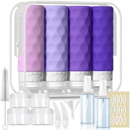 Silevoler 16pack Travel Bottles for Toiletries, TSA Approved Travel Size Containers Set, Leak Proof Refillable Liquid & Creams Toiletries Accessories Kit W/Toiletry Bag (Purple) by Silevoler