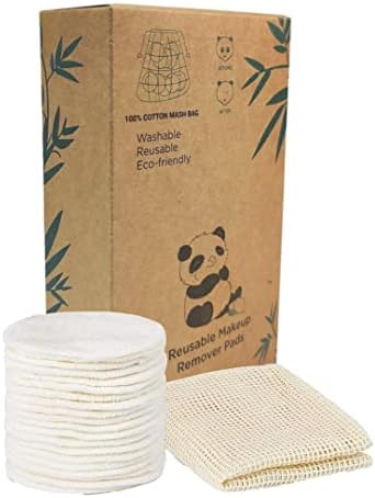 20 Piece Reusable Makeup Remover Pads with Cotton Laundry Bag, Washable Organic Eco-Friendly Natural Bamboo Cotton Rounds for All Skin Types by Unknown