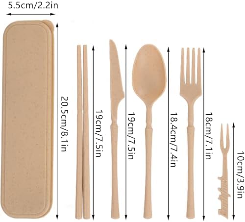 Reusable Travel Utensils with Case, Wheat Straw Fork Spoon Knife Chopsticks - Image 2