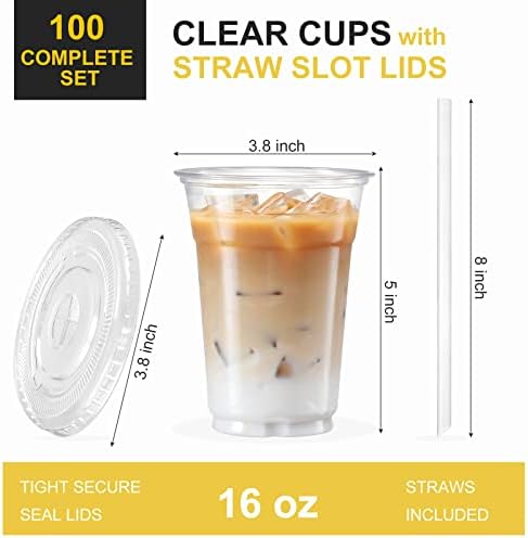 VITEVER [100 Sets - 16oz Clear Plastic Cups with Lids and Straws, Disposable Iced Coffee Cups for Smoothie, Milkshake, Cold Drinks - BPA free (Pack of 2) - Image 2