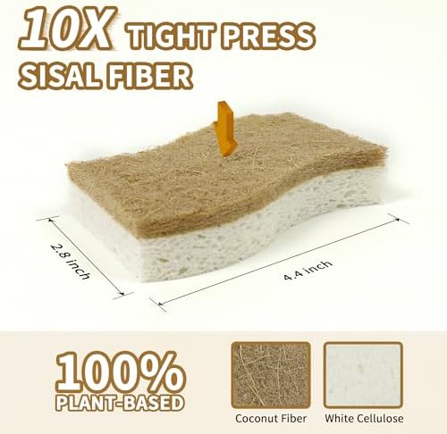 Silkyhose 12 Pack Natural Kitchen Sponges, Cellulose Coconut & Non-Scratch - Image 6