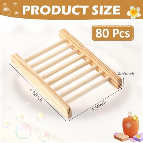 Potchen Bamboo Soap Dish Wooden Hand Craft Soap Case for Shower Rectangular Bathtub Shower Dish Accessories for Home Bathroom Kitchen Sponges(Wood Color,80 Pack) - Image 2