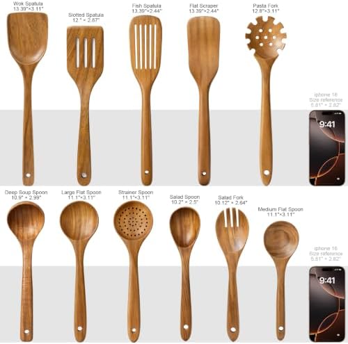 Wooden Spoons for Cooking, 11-Piece Acacia Wood Kitchen Utensil Set, Nonstick Safe Wooden Spatulas and Spoons, Heat Resistant Cooking Utensils for Everyday Meals (A11) - Image 7