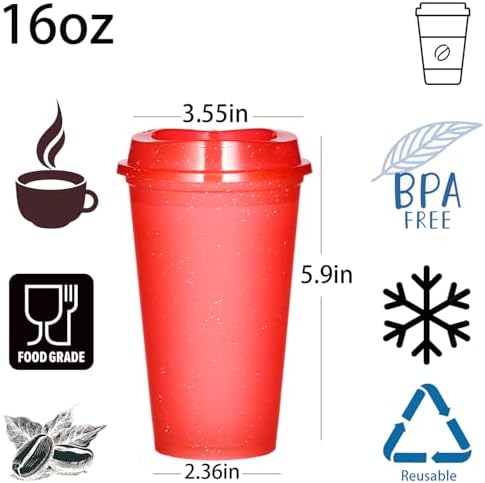 16oz Reusable Plastic Coffee Cups with Lids, 13 Pack, Glitter - Image 2
