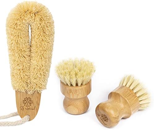 3-Pack Bamboo Dish Scrub Brushes, Wooden Kitchen Cleaning Scrubber by ZPNatural