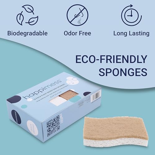 Eyely WPE2000A-12SET Natural Plant Based Non-Scratch Sisal Hemp/Cellulose Scrubbing Dish Sponge, Cleaning Sponge for Dishes, Bathroom, Household, Beige/White (Set of 12) - Image 5