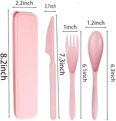 2Pack Pink Wheat Straw Travel Cutlery, BPA Free Utensils with Storage Case - Image 2
