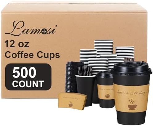 Lamosi 500 Pack 12 oz Coffee Cups, Disposable To Go Paper Cups with Lid by BuyNow