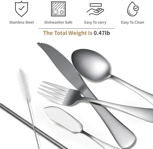 Travel Utensils with Case, Portable Travel Silverware Set Stainless Steel Lunch Box Cutlery Set for Work, Camping, Picnic, Hiking, Office (Silver) - Image 3