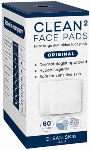 Clean Skin Club Clean² Pads 2.0 [NEW & Improved Edges] Guaranteed Not to Shed & Tear Face Pads, Unique Triple Layers, Textured & Ultra Soft Side, Organic Disposable Cotton, Pair with Makeup Remover by CLEANSKINCLUB