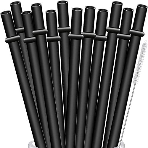 ALINK 13 inch Extra Long Reusable Straws, 12 Pack Black Hard Plastic Tumbler Straws for Stanley Owala 40 oz, 1 Gallon, 64 oz 32 oz Tall Bottles, Starbucks Cups with Brush by ALINK