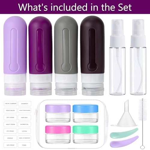 16pack Travel Bottles for Toiletries, TSA Approved LeakProof Squeezable Silicone Toiletry Containers for Shampoo, Conditioner, 3oz Portable Refillable Traveling Size Liquid Containers (16Pcs/Purple） - Image 2