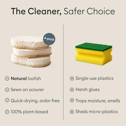 Vove Scrub Sponges 4 Pack, Cellulose and Cotton with Natural Loofah - Image 5
