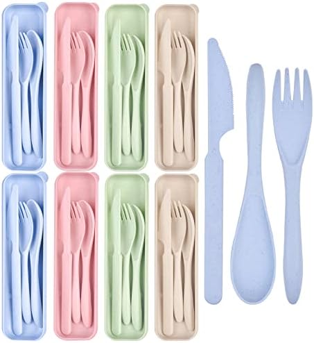 8 Sets Portable Cutlery Set,Reusable Travel Utensils with Case by Lnrkai